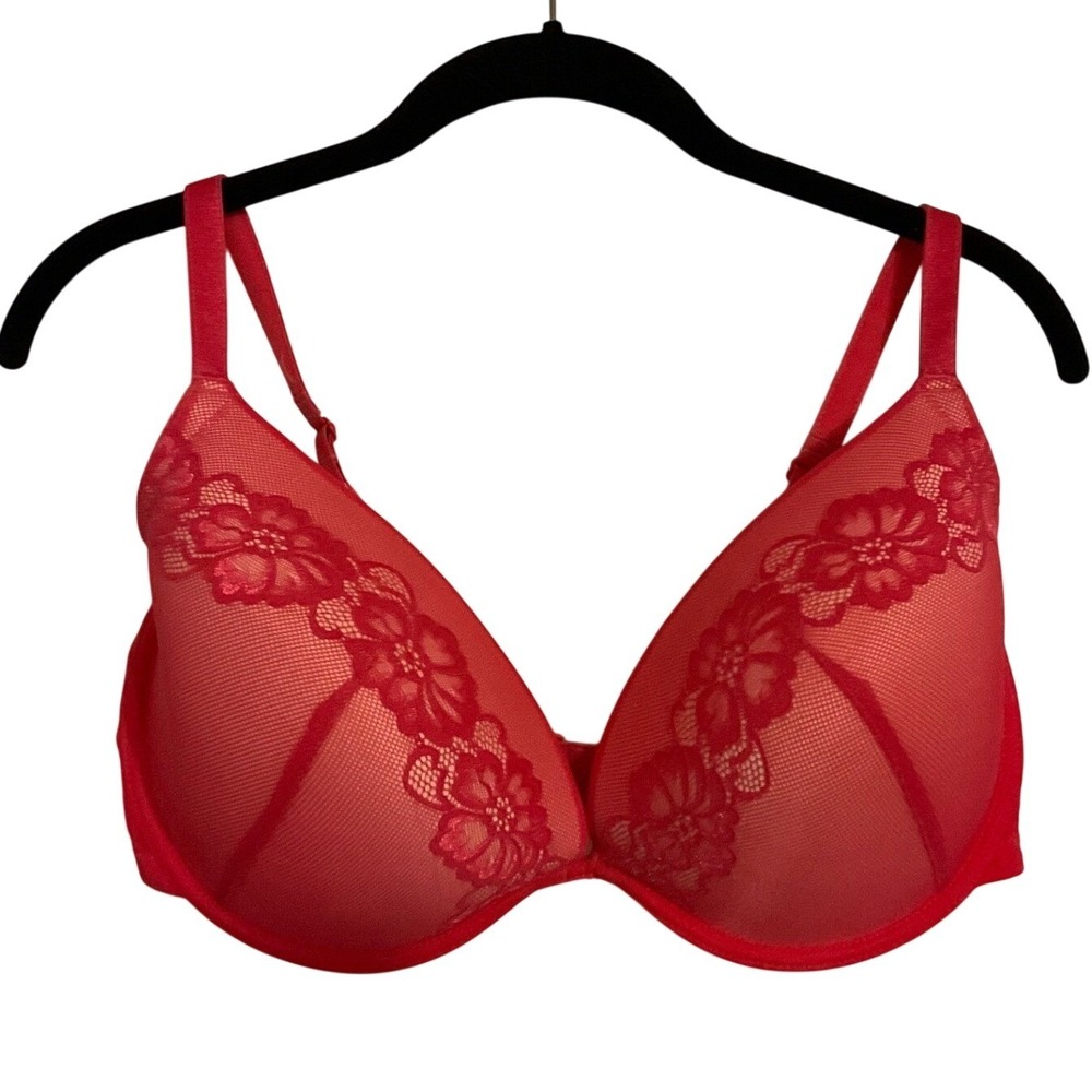 Adore Me‎ Coralish/Pink Lace Push Up Plunge Bra 40DD